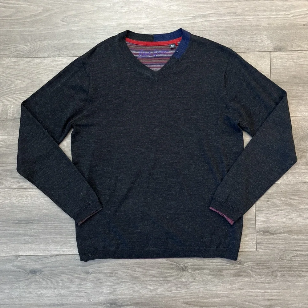 Robert Graham Mens M V-Neck Pullover Sweater Black